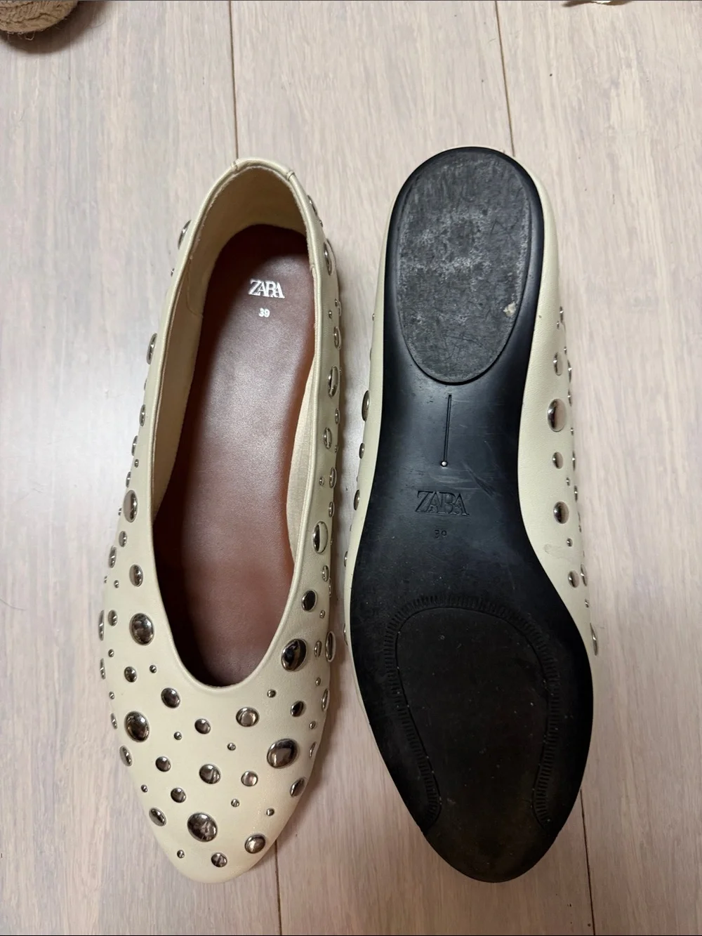 Zara Nude Stud-Embellished Ballet Flats